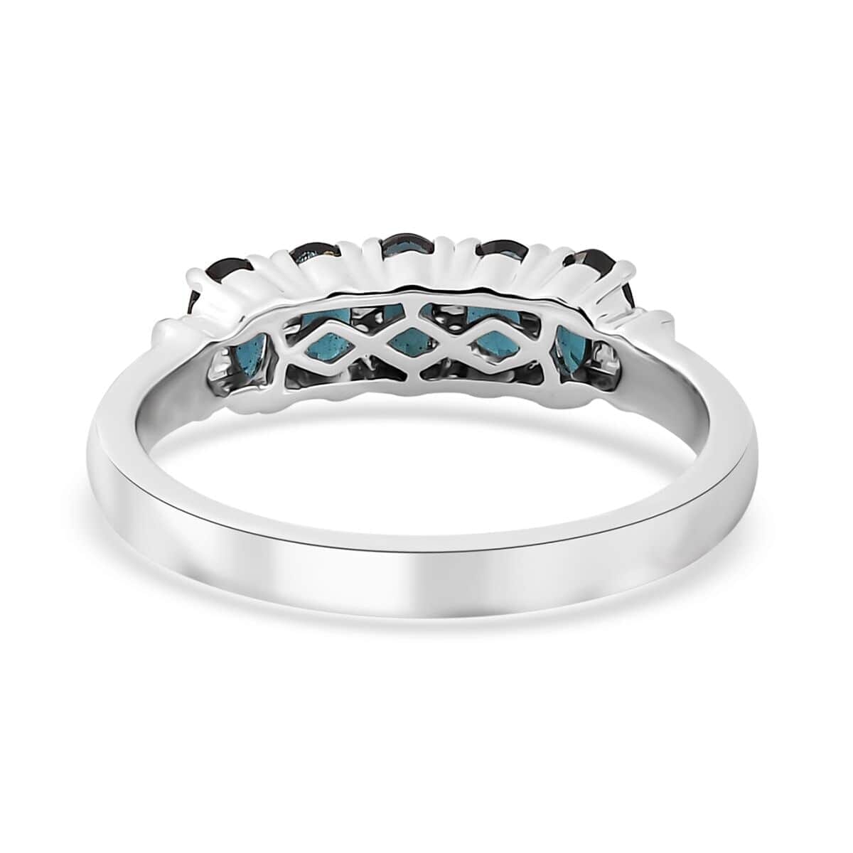 Luxoro 14K White Gold AAA Monte Belo Indicolite and G-H I2 Diamond 5 Stone Ring (Size 9.5) 1.35 ctw image number 4