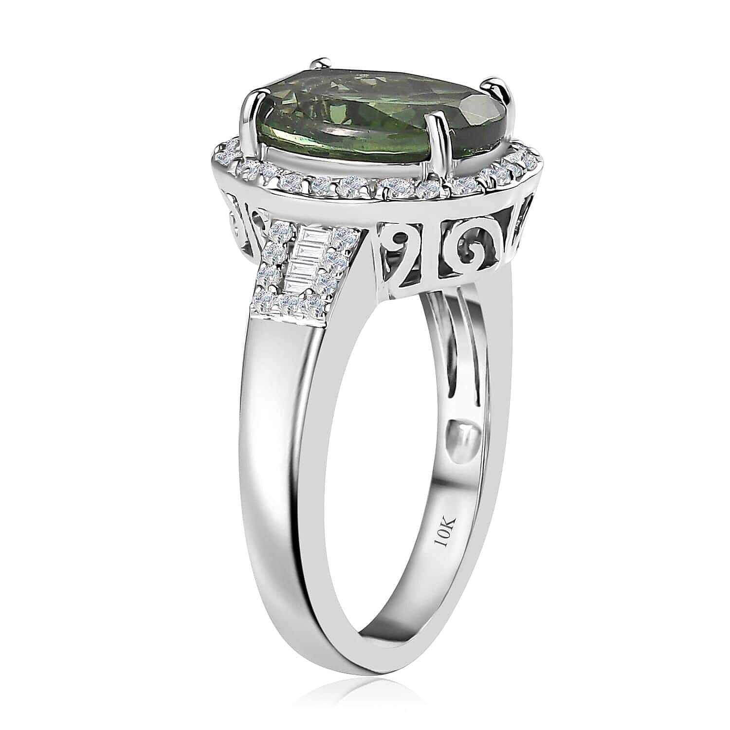 Luxoro 10K White Gold AAA Tanzania Natural Green Apatite and G-H I2 Diamond Ring (Size 10.0) 5.35 Grams 4.10 ctw