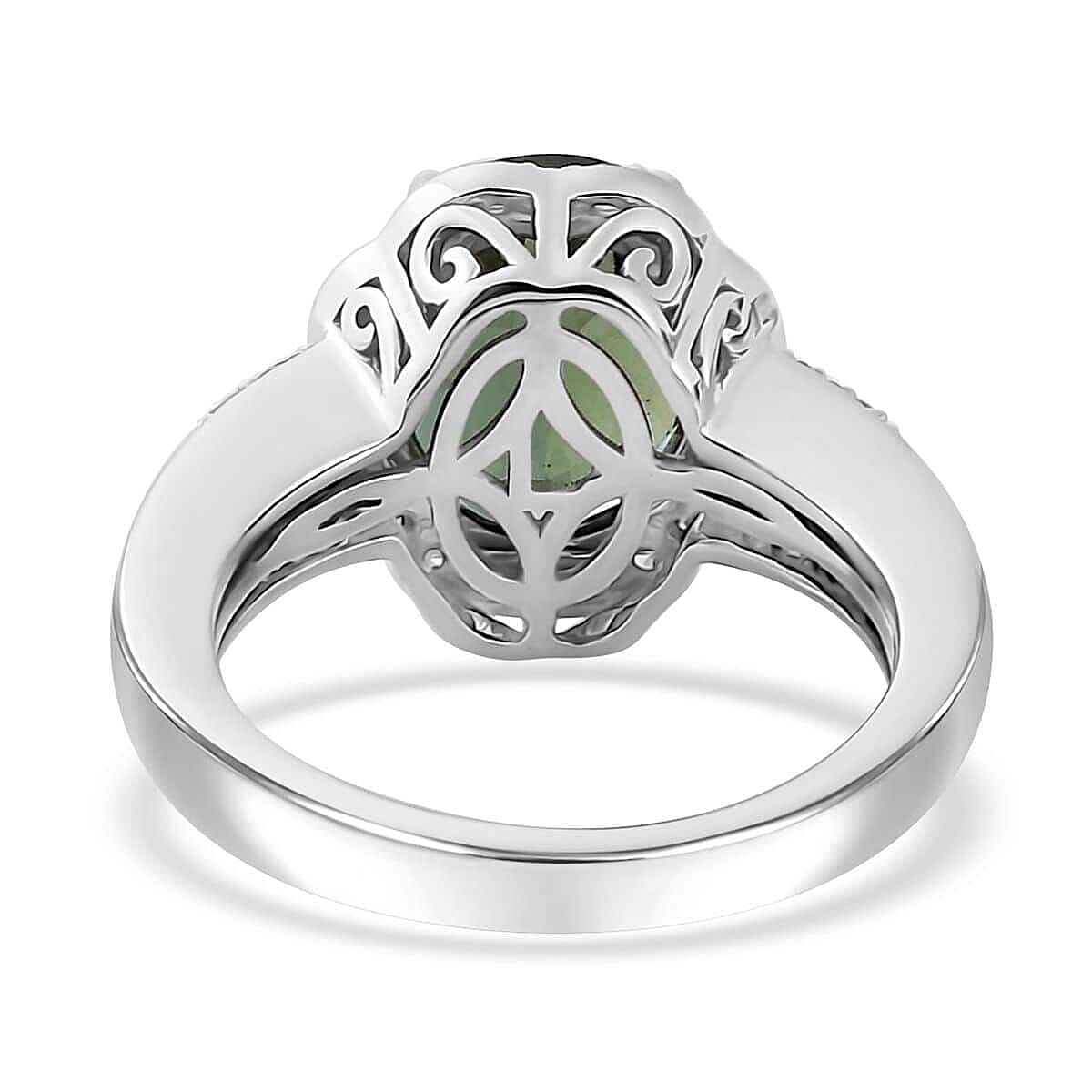Luxoro 10K White Gold AAA Tanzania Natural Green Apatite and G-H I2 Diamond Ring (Size 10.0) 5.35 Grams 4.10 ctw