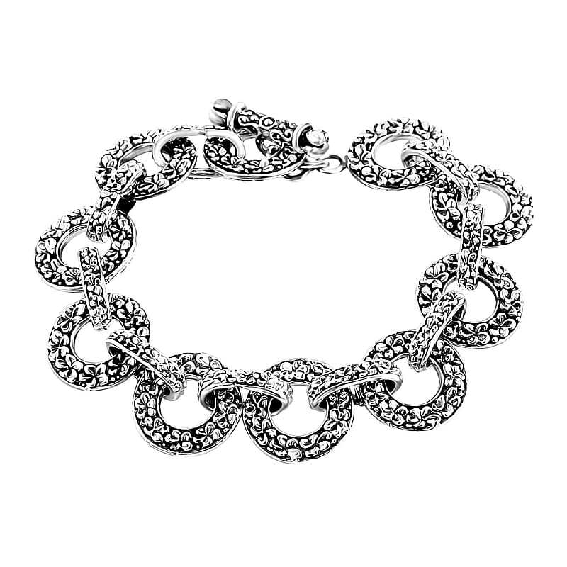 Bali Legacy Sterling Silver Frangipani Round Bracelet (6.50 Inches) (22.37 Grams)