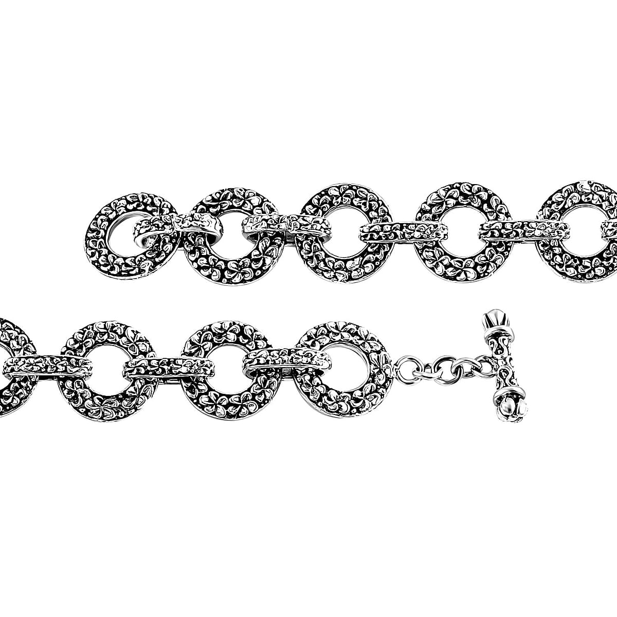 Bali Legacy Sterling Silver Frangipani Round Bracelet (6.50 In) 22.37 Grams image number 3