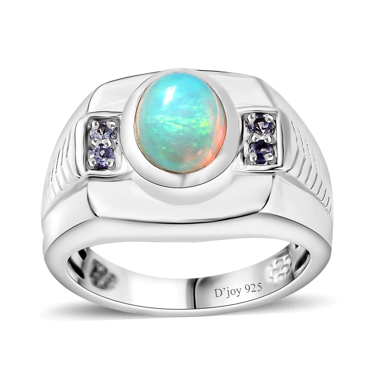 Premium Ethiopian Welo Opal and Tanzanite Men's Ring in Platinum Over Sterling Silver (Size 10.0) 1.40 ctw image number 0