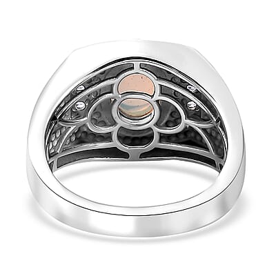 Premium Ethiopian Welo Opal and Tanzanite Men's Ring in Platinum Over Sterling Silver (Size 10.0) 1.40 ctw