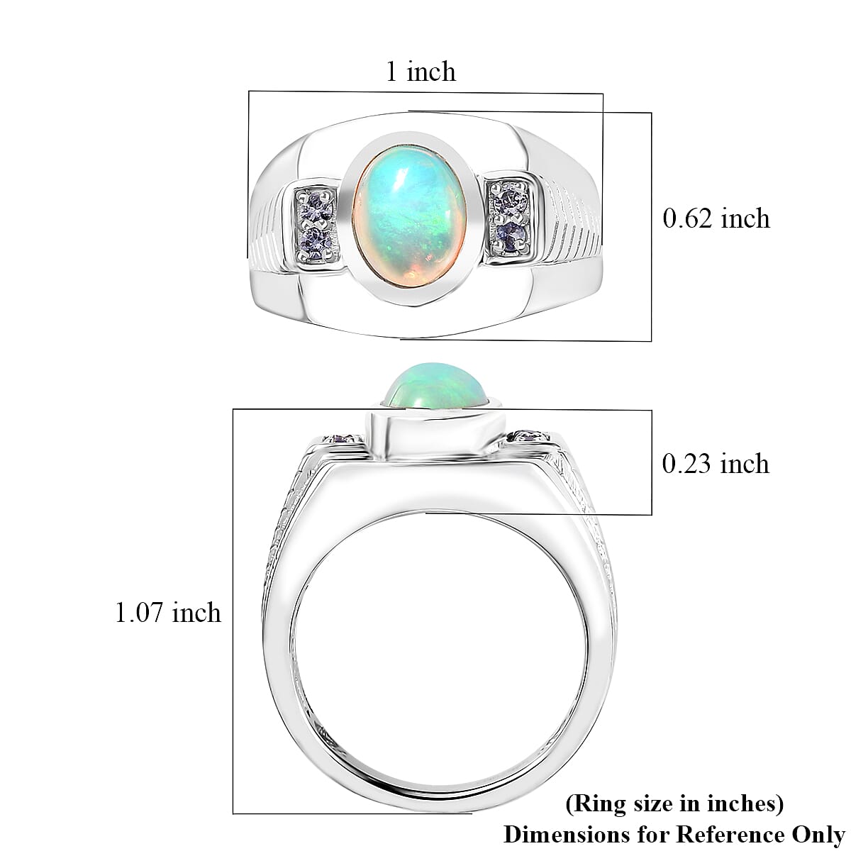 Premium Ethiopian Welo Opal and Tanzanite Men's Ring in Platinum Over Sterling Silver (Size 10.0) 1.40 ctw