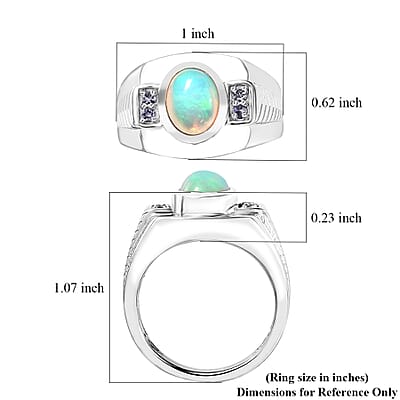 Premium Ethiopian Welo Opal and Tanzanite Men's Ring in Platinum Over Sterling Silver (Size 10.0) 1.40 ctw