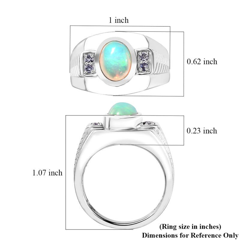 Premium Ethiopian Welo Opal and Tanzanite Men's Ring in Platinum Over Sterling Silver (Size 10.0) 1.40 ctw