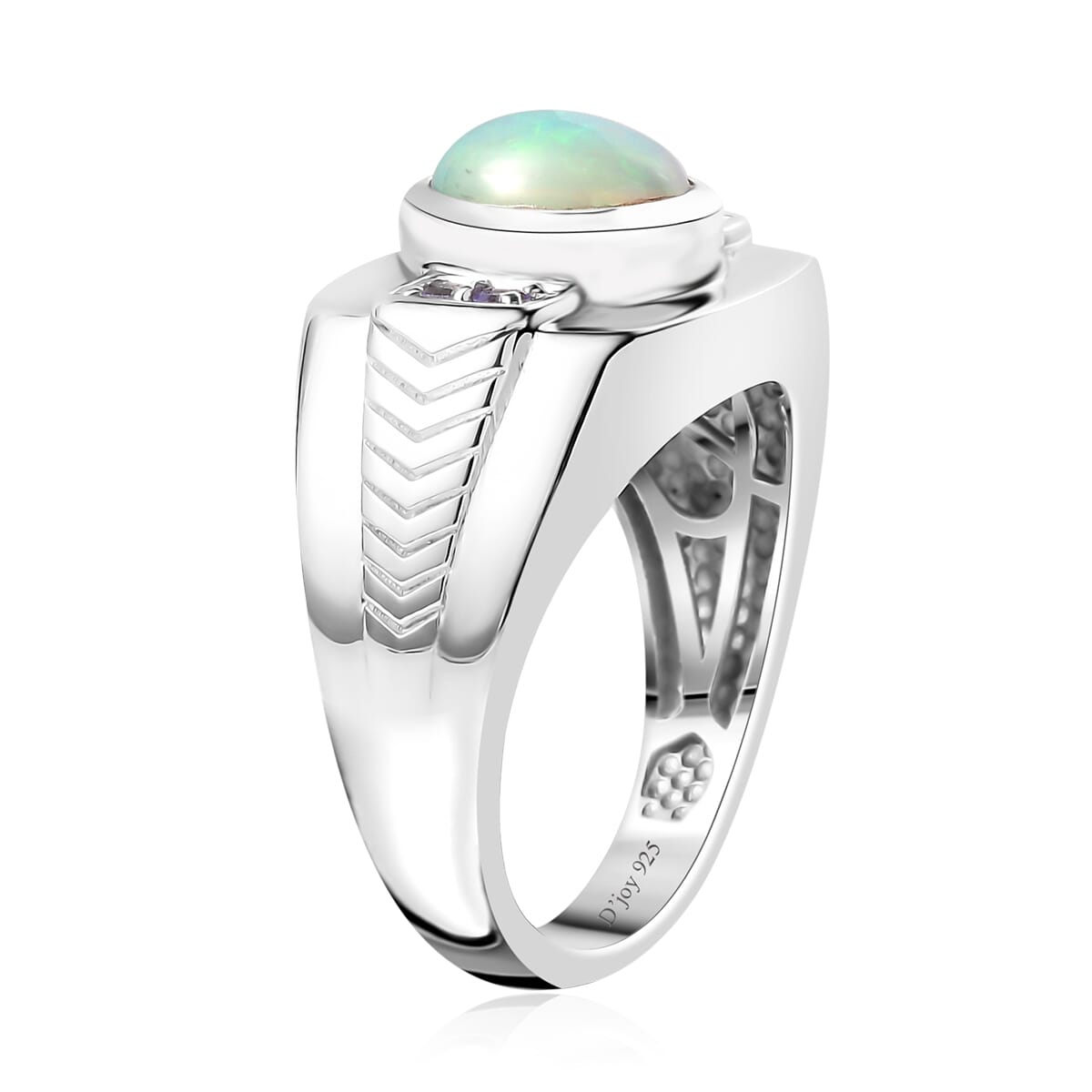 Premium Ethiopian Welo Opal and Tanzanite Men's Ring in Platinum Over Sterling Silver (Size 12.0) 1.40 ctw image number 3