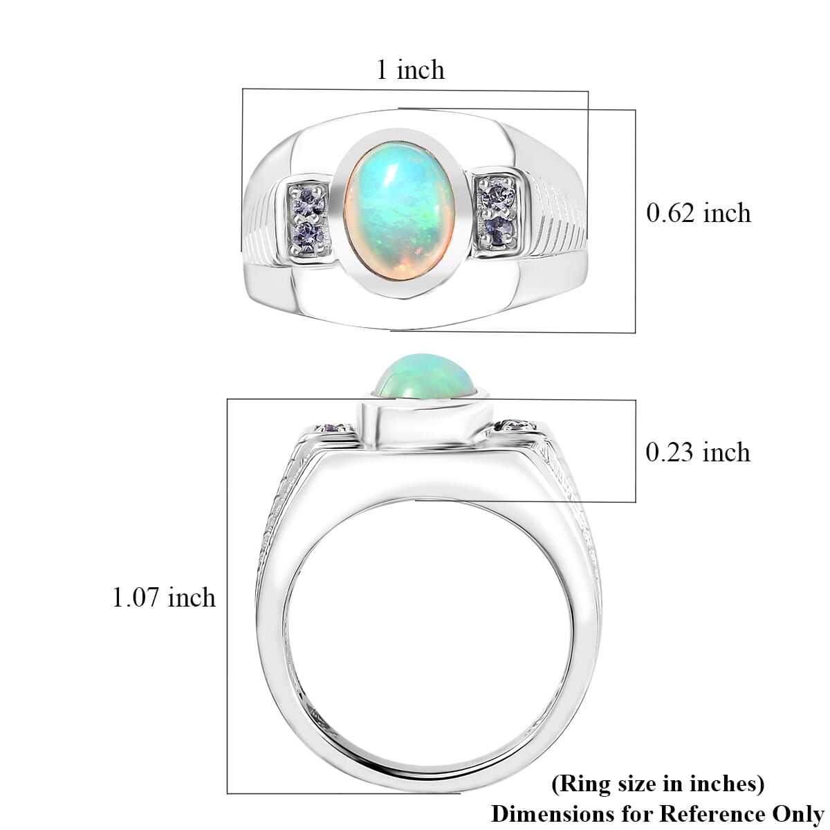 Premium Ethiopian Welo Opal and Tanzanite Men's Ring in Platinum Over Sterling Silver (Size 12.0) 1.40 ctw image number 5