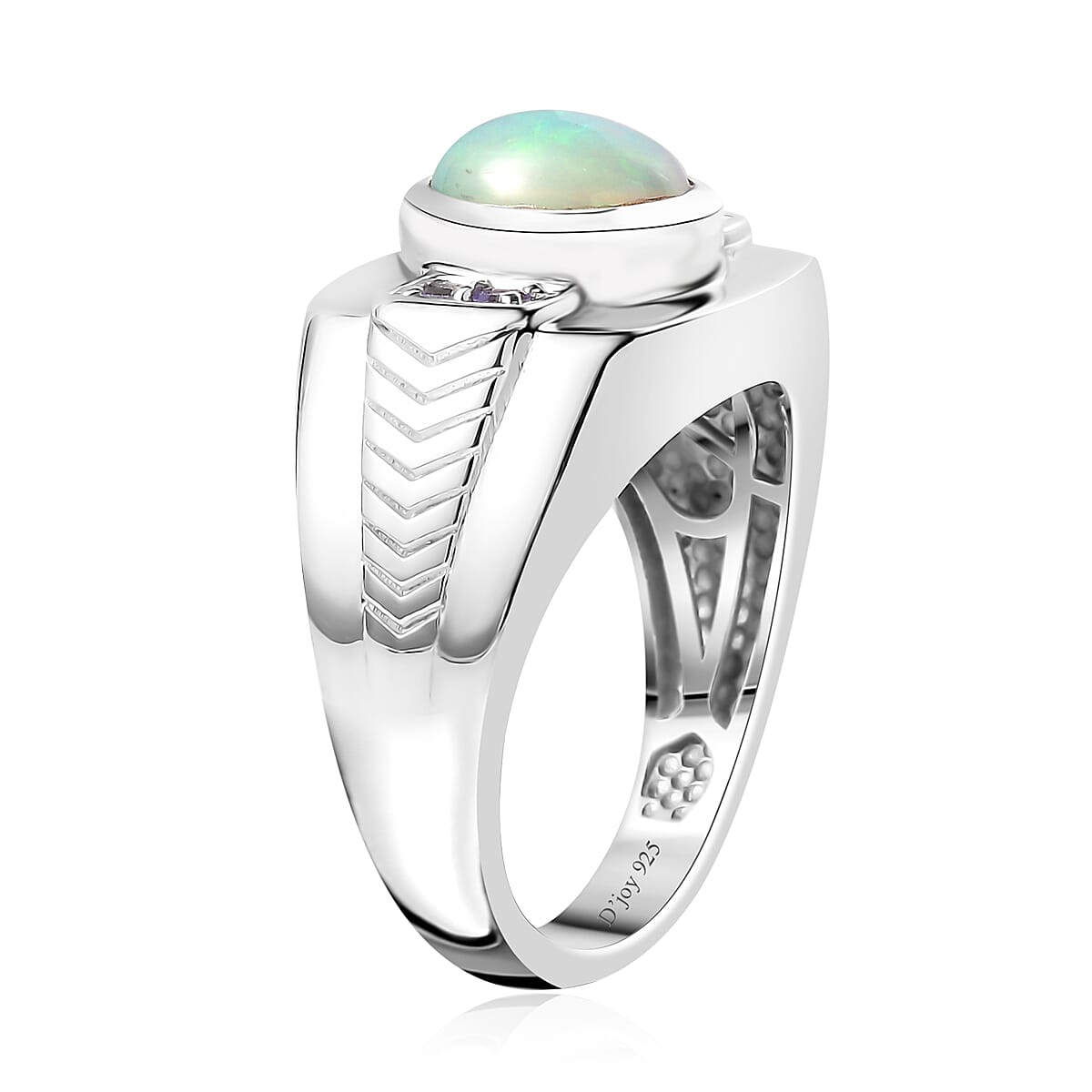 Premium Ethiopian Welo Opal and Tanzanite Men's Ring in Platinum Over Sterling Silver (Size 9.0) 1.40 ctw image number 3