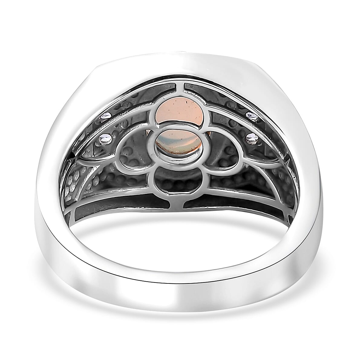 Premium Ethiopian Welo Opal and Tanzanite Men's Ring in Platinum Over Sterling Silver (Size 9.0) 1.40 ctw image number 4
