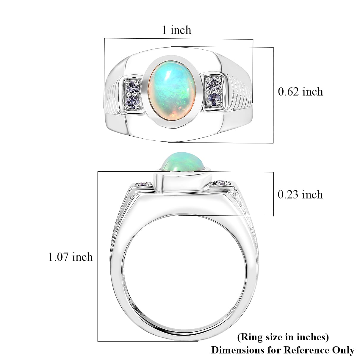 Premium Ethiopian Welo Opal and Tanzanite Men's Ring in Platinum Over Sterling Silver (Size 9.0) 1.40 ctw image number 5
