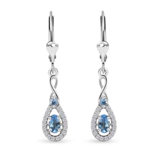 Santa Maria Aquamarine and White Zircon Lever Back Earrings in Platinum Over Sterling Silver 0.85 ctw