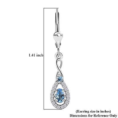 Santa Maria Aquamarine and White Zircon Lever Back Earrings in Platinum Over Sterling Silver 0.85 ctw