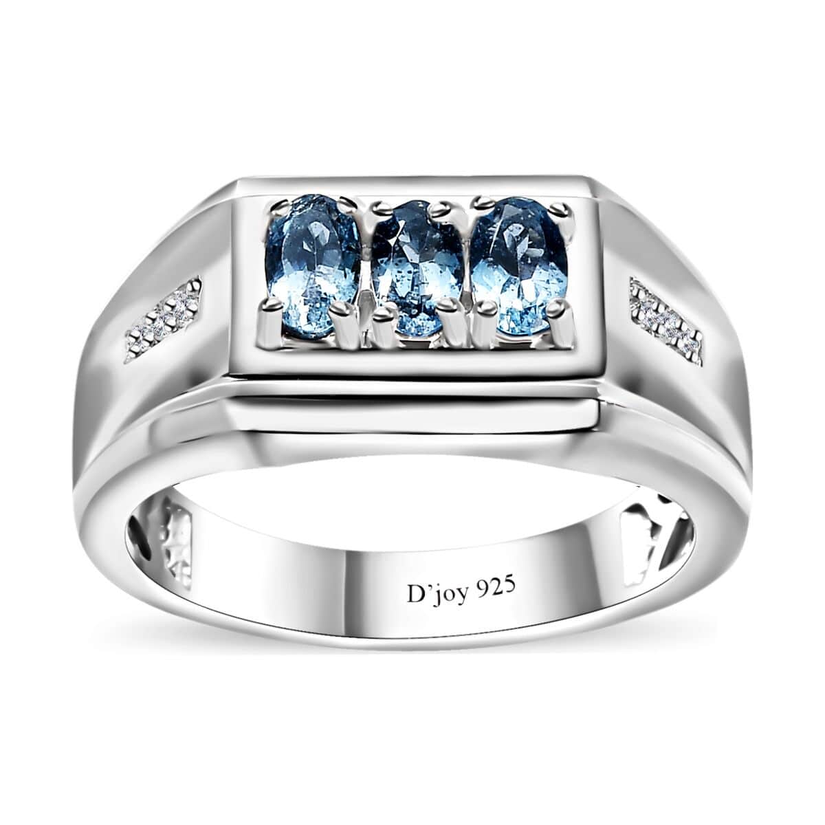 Santa Maria Aquamarine and White Zircon Men's Ring in Platinum Over Sterling Silver (Size 10.0) 0.75 ctw image number 0