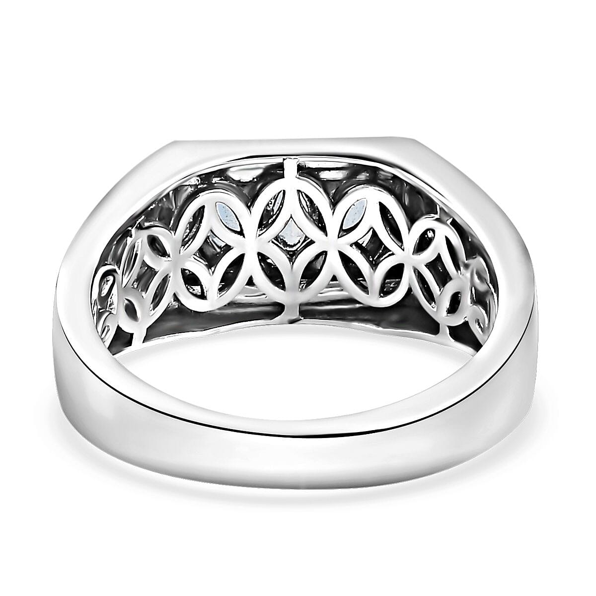 Santa Maria Aquamarine and White Zircon Men's Ring in Platinum Over Sterling Silver (Size 10.0) 0.75 ctw