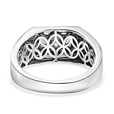 Santa Maria Aquamarine and White Zircon Men's Ring in Platinum Over Sterling Silver (Size 10.0) 0.75 ctw