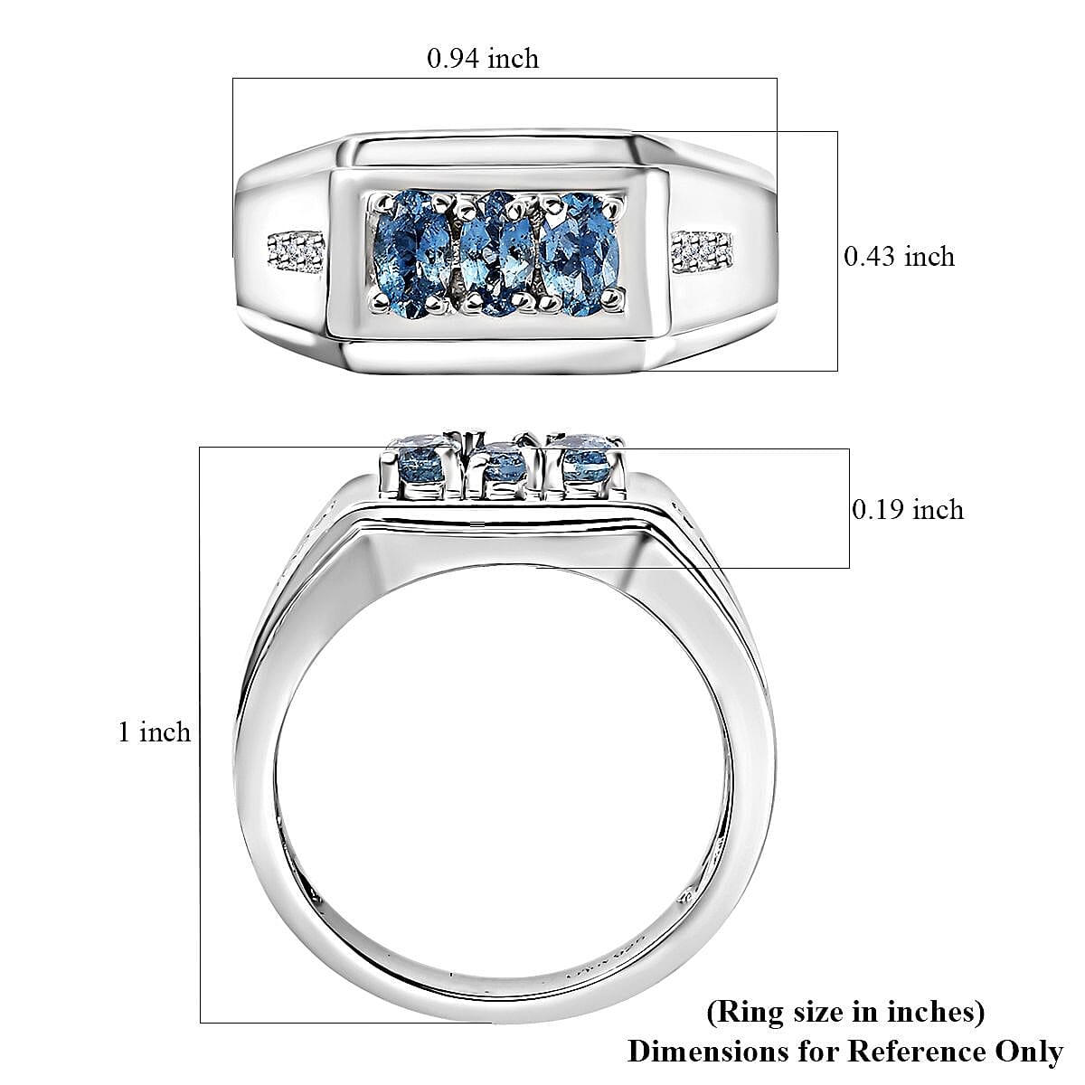 Santa Maria Aquamarine and White Zircon Men's Ring in Platinum Over Sterling Silver (Size 10.0) 0.75 ctw