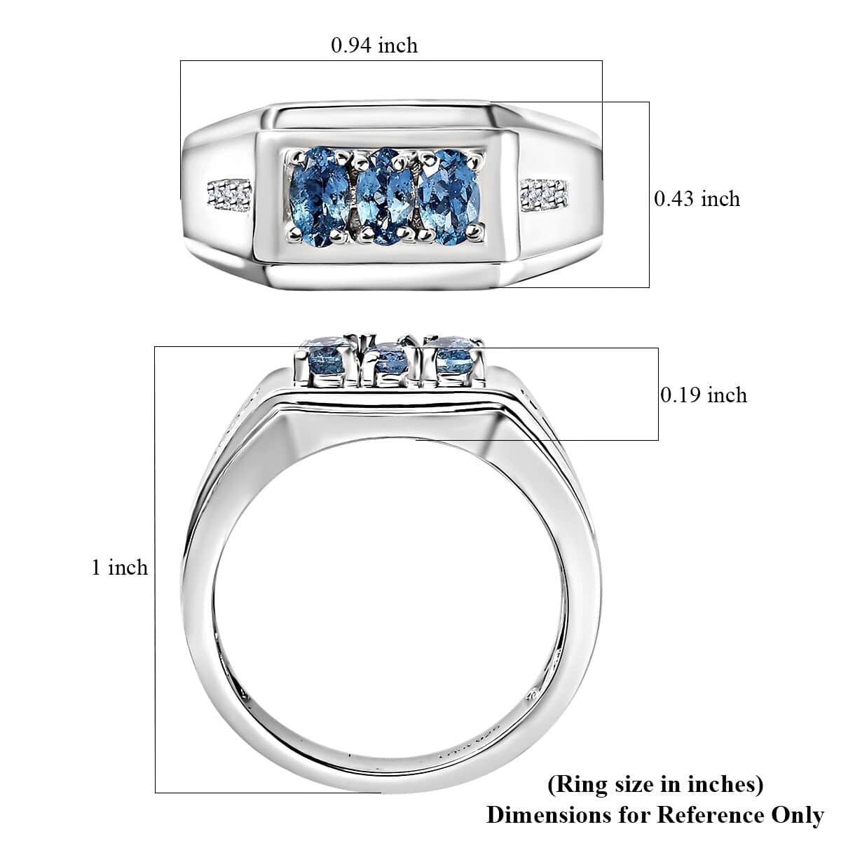 Santa Maria Aquamarine and White Zircon Men's Ring in Platinum Over Sterling Silver (Size 10.0) 0.75 ctw image number 5