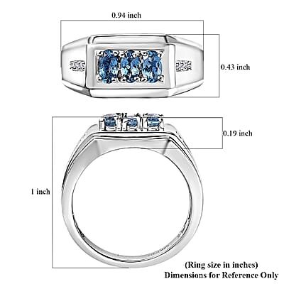 Santa Maria Aquamarine and White Zircon Men's Ring in Platinum Over Sterling Silver (Size 10.0) 0.75 ctw