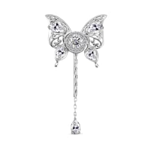 Moissanite Butterfly Pendant or Brooch in Rhodium Over Sterling Silver 1.90 ctw