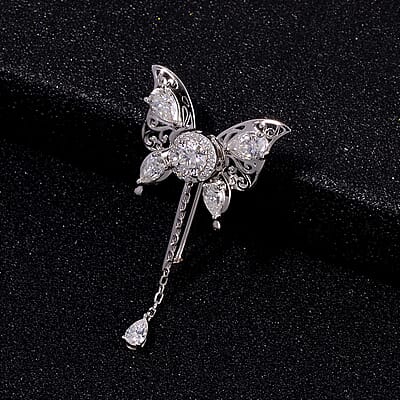 Moissanite Butterfly Pendant or Brooch in Rhodium Over Sterling Silver 1.90 ctw