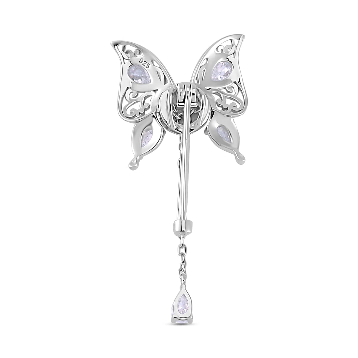 Moissanite Butterfly Pendant or Brooch in Rhodium Over Sterling Silver 1.90 ctw