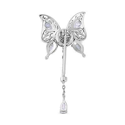 Moissanite Butterfly Pendant or Brooch in Rhodium Over Sterling Silver 1.90 ctw