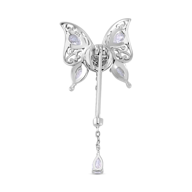 Moissanite Butterfly Pendant or Brooch in Rhodium Over Sterling Silver 1.90 ctw