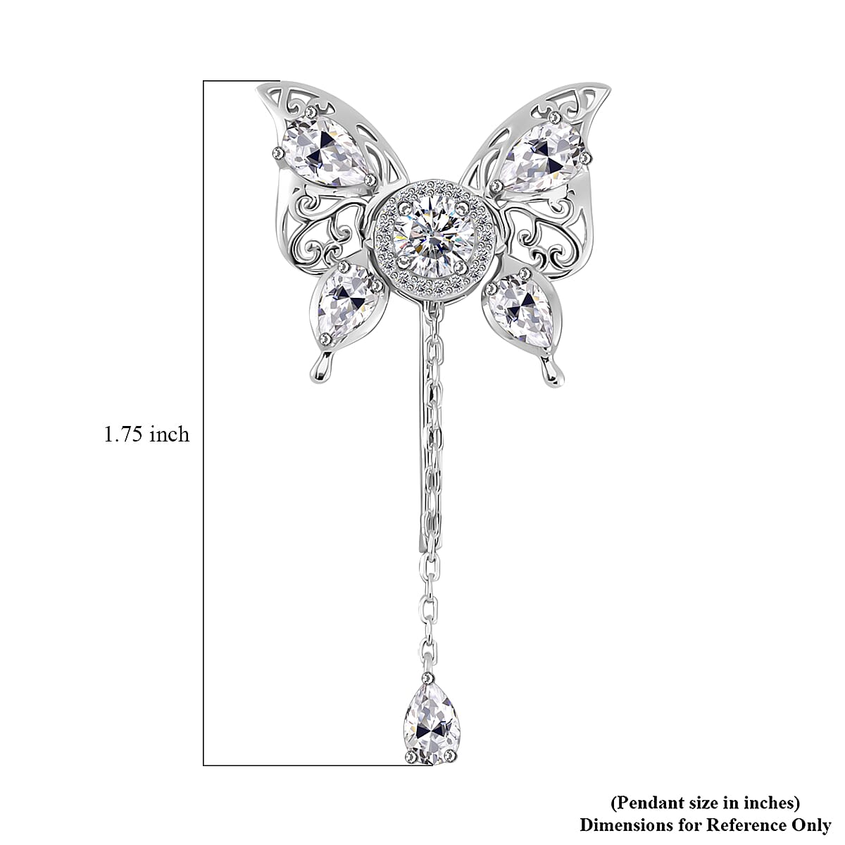 Moissanite Butterfly Pendant or Brooch in Rhodium Over Sterling Silver 1.90 ctw