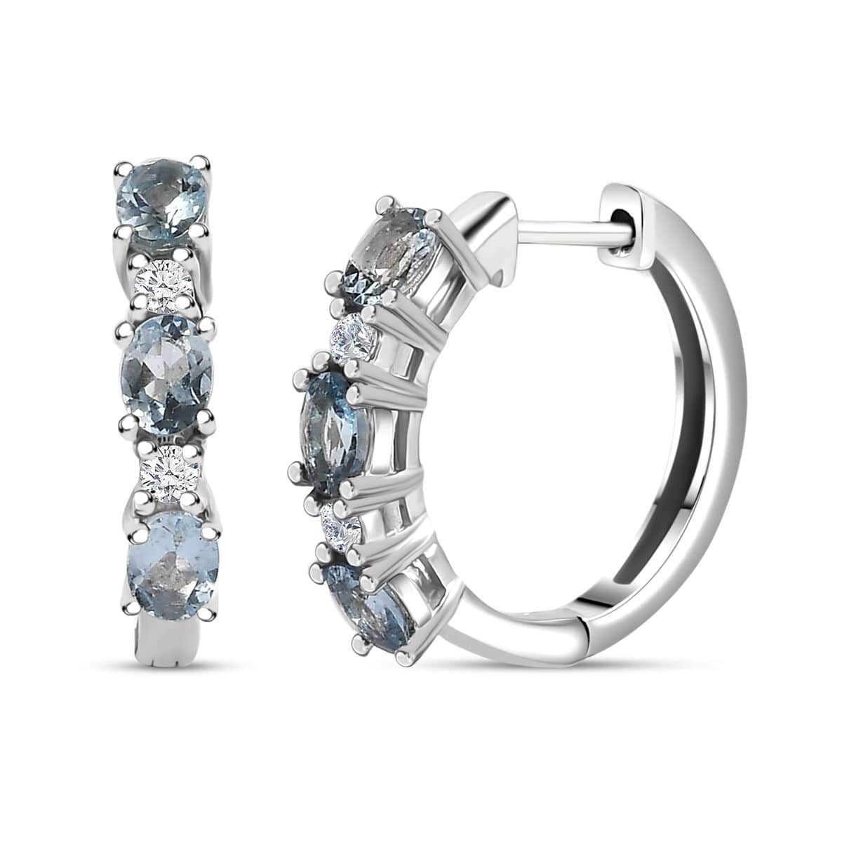 Santa Maria Aquamarine and Moissanite Hoop Earrings in Platinum Over Sterling Silver 1.10 ctw image number 0