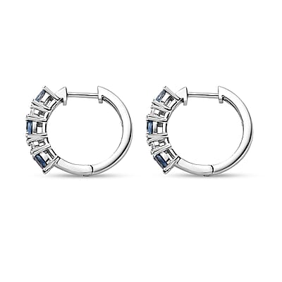 Santa Maria Aquamarine and Moissanite Hoop Earrings in Platinum Over Sterling Silver 1.10 ctw