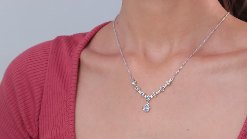 Santa Maria Aquamarine and White Zircon Necklace 18-20 Inches in Vermeil Yellow Gold and Platinum Over Sterling Silver 1.60 ctw