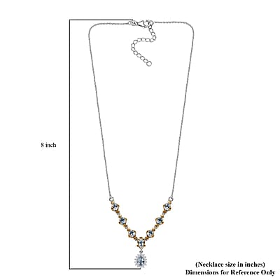 Santa Maria Aquamarine and White Zircon Necklace 18-20 Inches in Vermeil Yellow Gold and Platinum Over Sterling Silver 1.60 ctw
