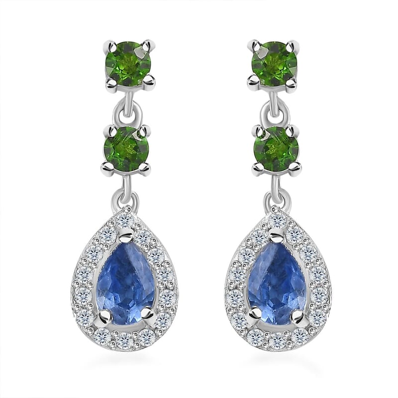 Kashmir Kyanite and Multi Gemstone Earrings in Platinum Over Sterling Silver 1.80 ctw