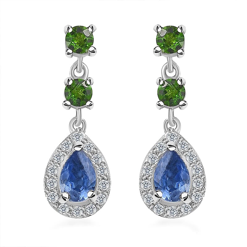 Kashmir Kyanite and Multi Gemstone Earrings in Platinum Over Sterling Silver 1.80 ctw