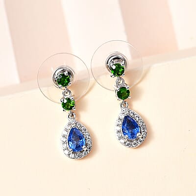Kashmir Kyanite and Multi Gemstone Earrings in Platinum Over Sterling Silver 1.80 ctw