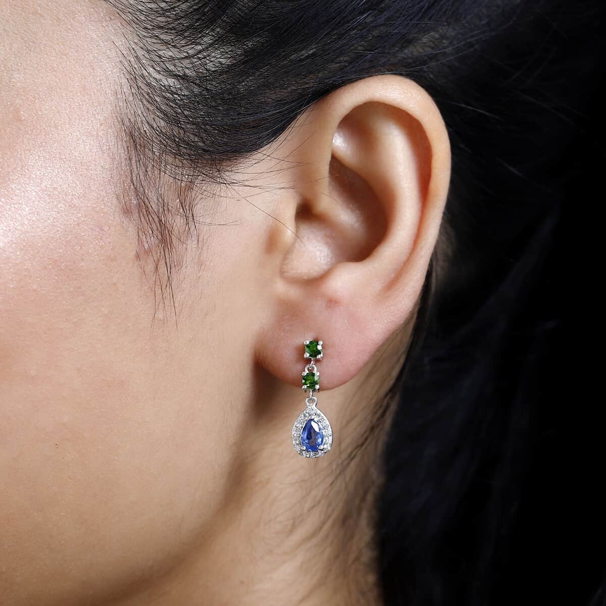 Kashmir Kyanite and Multi Gemstone Earrings in Platinum Over Sterling Silver 1.80 ctw image number 2