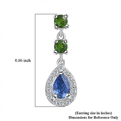 Kashmir Kyanite and Multi Gemstone Earrings in Platinum Over Sterling Silver 1.80 ctw