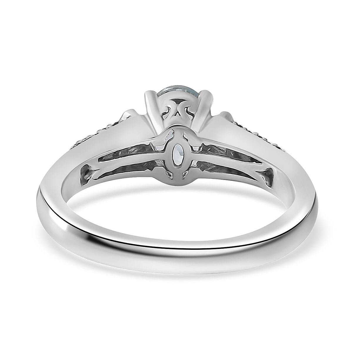 Santa Maria Aquamarine, Natural Champagne and White Diamond Ring in Platinum Over Sterling Silver (Size 10.0) 0.90 ctw