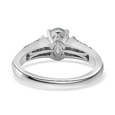 Santa Maria Aquamarine, Natural Champagne and White Diamond Ring in Platinum Over Sterling Silver (Size 10.0) 0.90 ctw