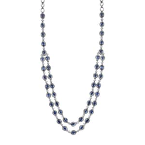 Kashmir Kyanite and White Zircon Necklace 18-20 Inches in Platinum Over Sterling Silver 10.75 ctw