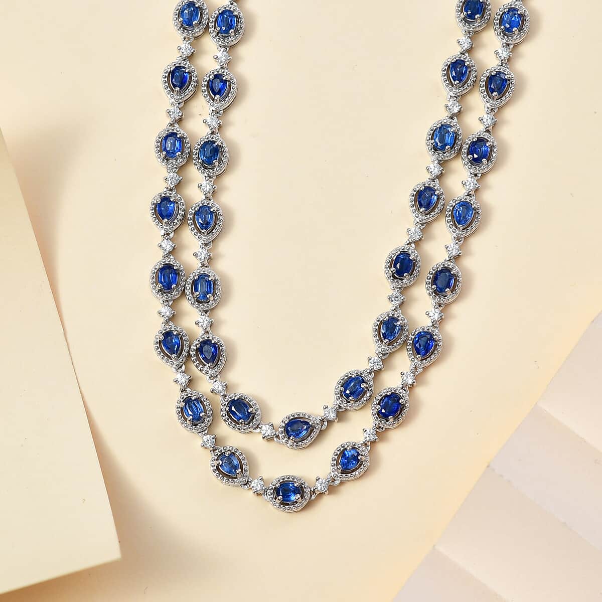Kashmir Kyanite and White Zircon Necklace 18-20 Inches in Platinum Over Sterling Silver 10.75 ctw image number 1