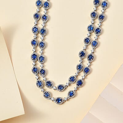 Kashmir Kyanite and White Zircon Necklace 18-20 Inches in Platinum Over Sterling Silver 10.75 ctw