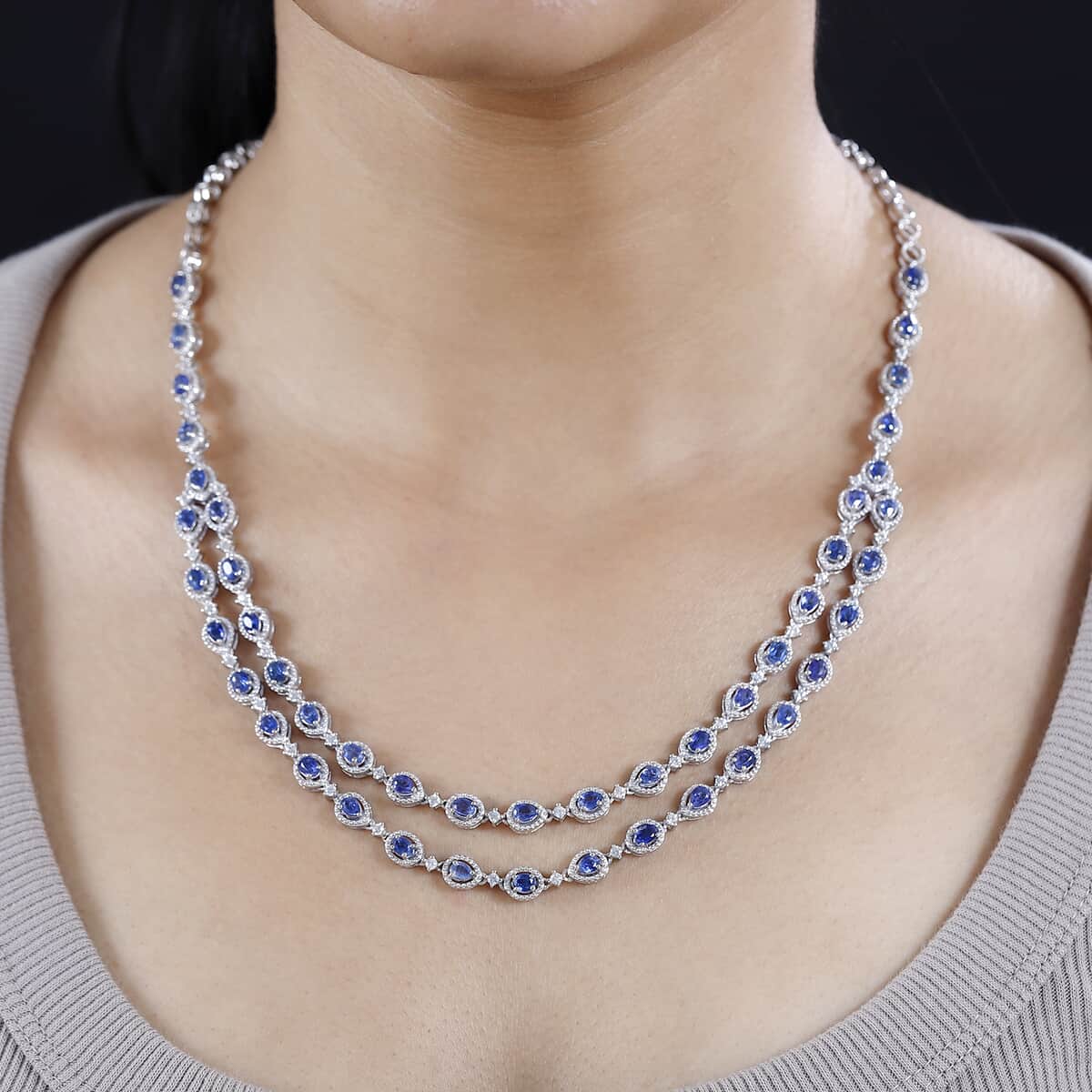 Kashmir Kyanite and White Zircon Necklace 18-20 Inches in Platinum Over Sterling Silver 10.75 ctw image number 2