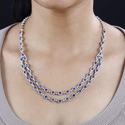 Kashmir Kyanite and White Zircon Necklace 18-20 Inches in Platinum Over Sterling Silver 10.75 ctw