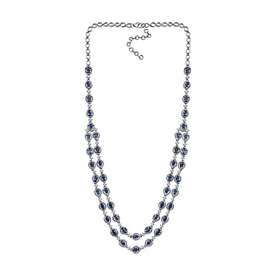Kashmir Kyanite and White Zircon Necklace 18-20 Inches in Platinum Over Sterling Silver 10.75 ctw