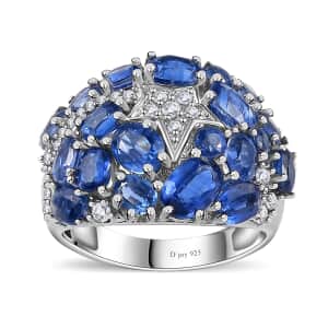 Kashmir Kyanite and White Zircon Shooting Star Ring in Platinum Over Sterling Silver (Size 10.0) 5.60 ctw