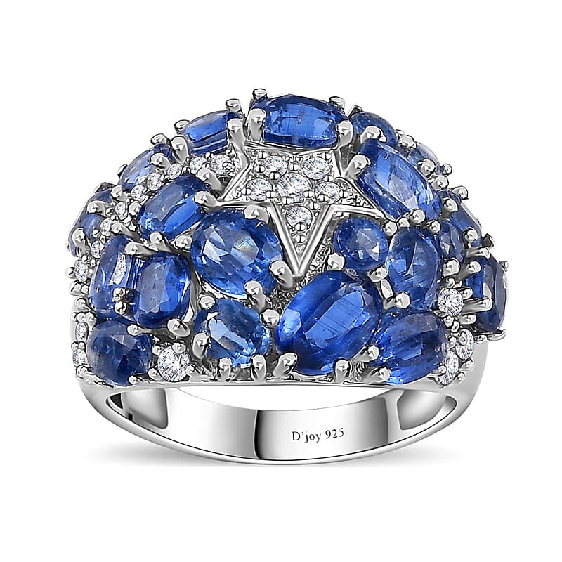 Kashmir Kyanite and White Zircon Shooting Star Ring in Platinum Over Sterling Silver (Size 10.0) 5.60 ctw
