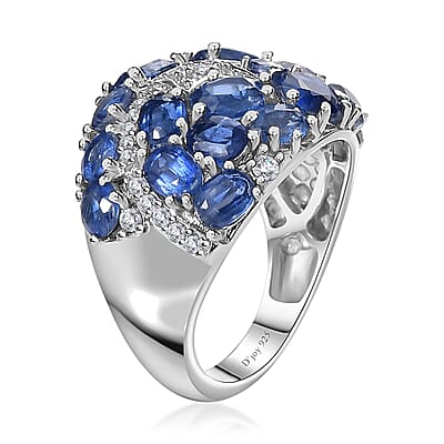 Kashmir Kyanite and White Zircon Shooting Star Ring in Platinum Over Sterling Silver (Size 10.0) 5.60 ctw