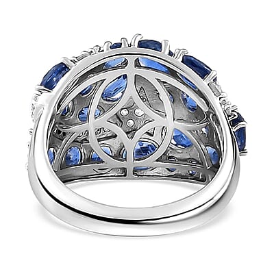 Kashmir Kyanite and White Zircon Shooting Star Ring in Platinum Over Sterling Silver (Size 10.0) 5.60 ctw